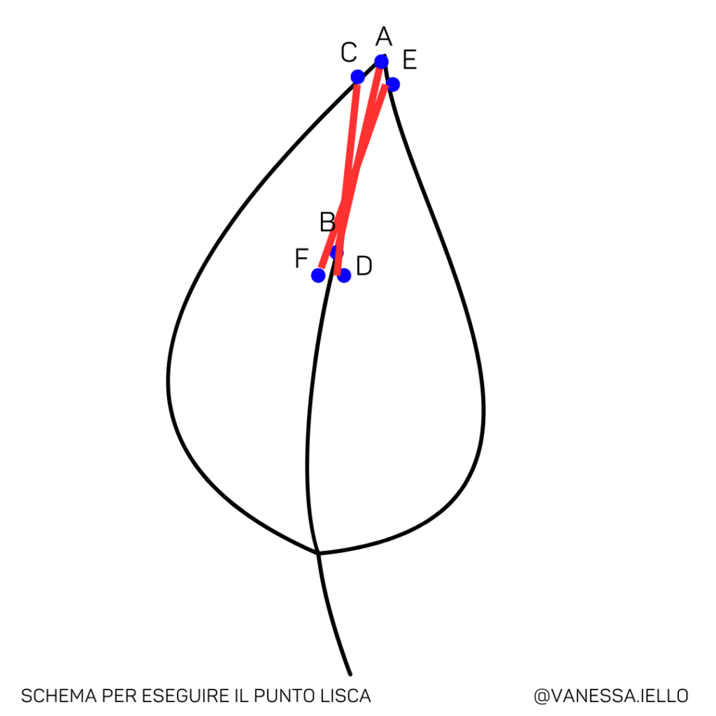 Schema ricamo foglia punto lisca