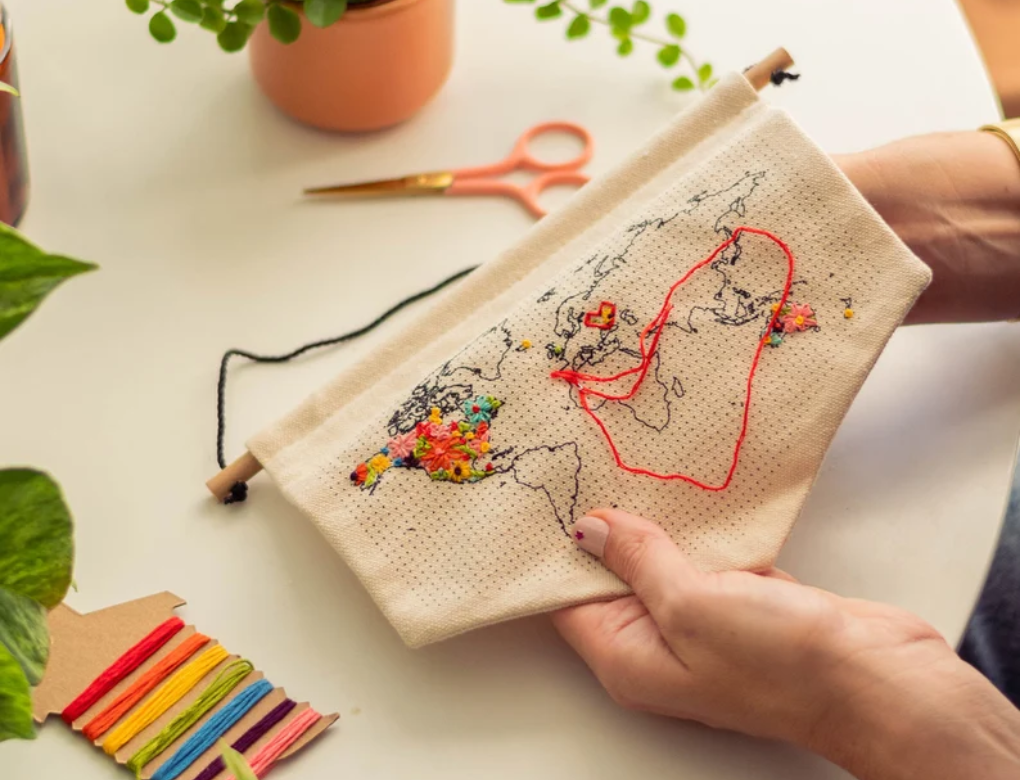 schema ricamo mappamondo kit arazzo
