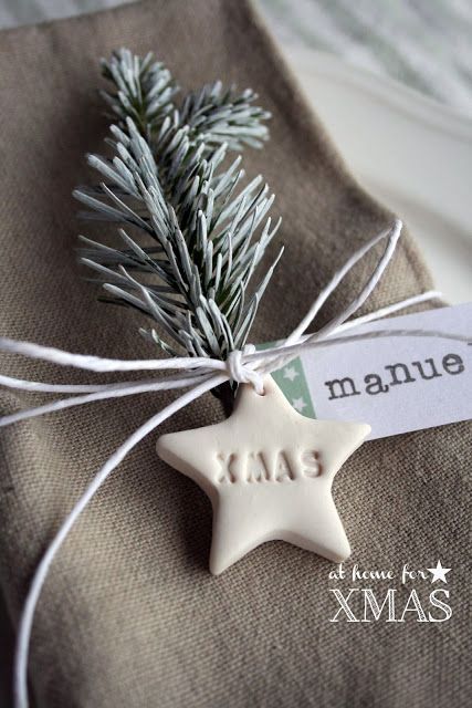 Segnaposto Natale con ramo di abete e stella di pasta di sale