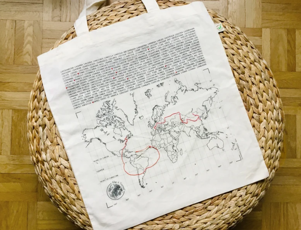 shopping bag mappamondo schema di ricamo